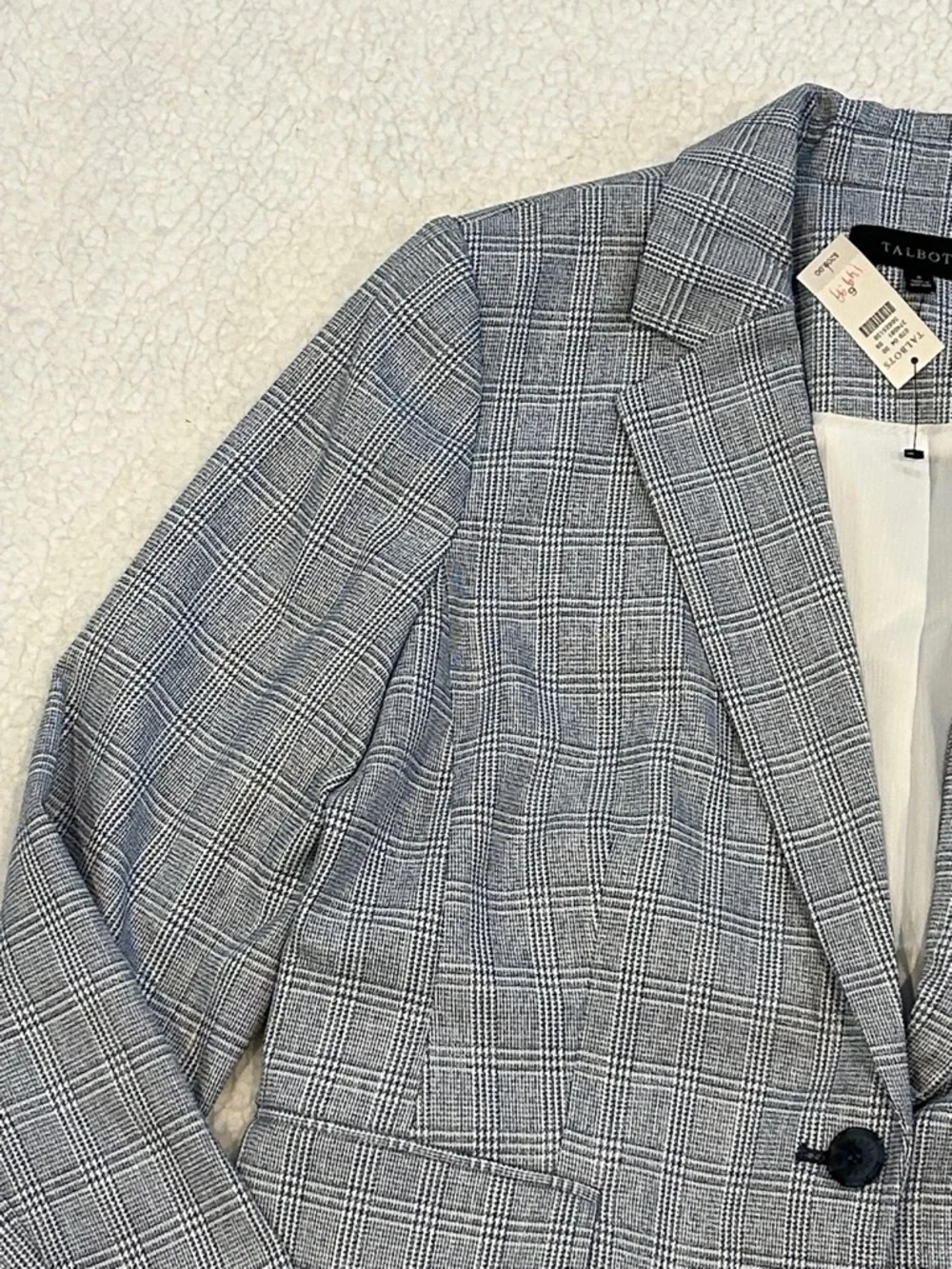 Talbots Spring Glen Plaid Blazer Jacket size 6 Blue White Preppy Office